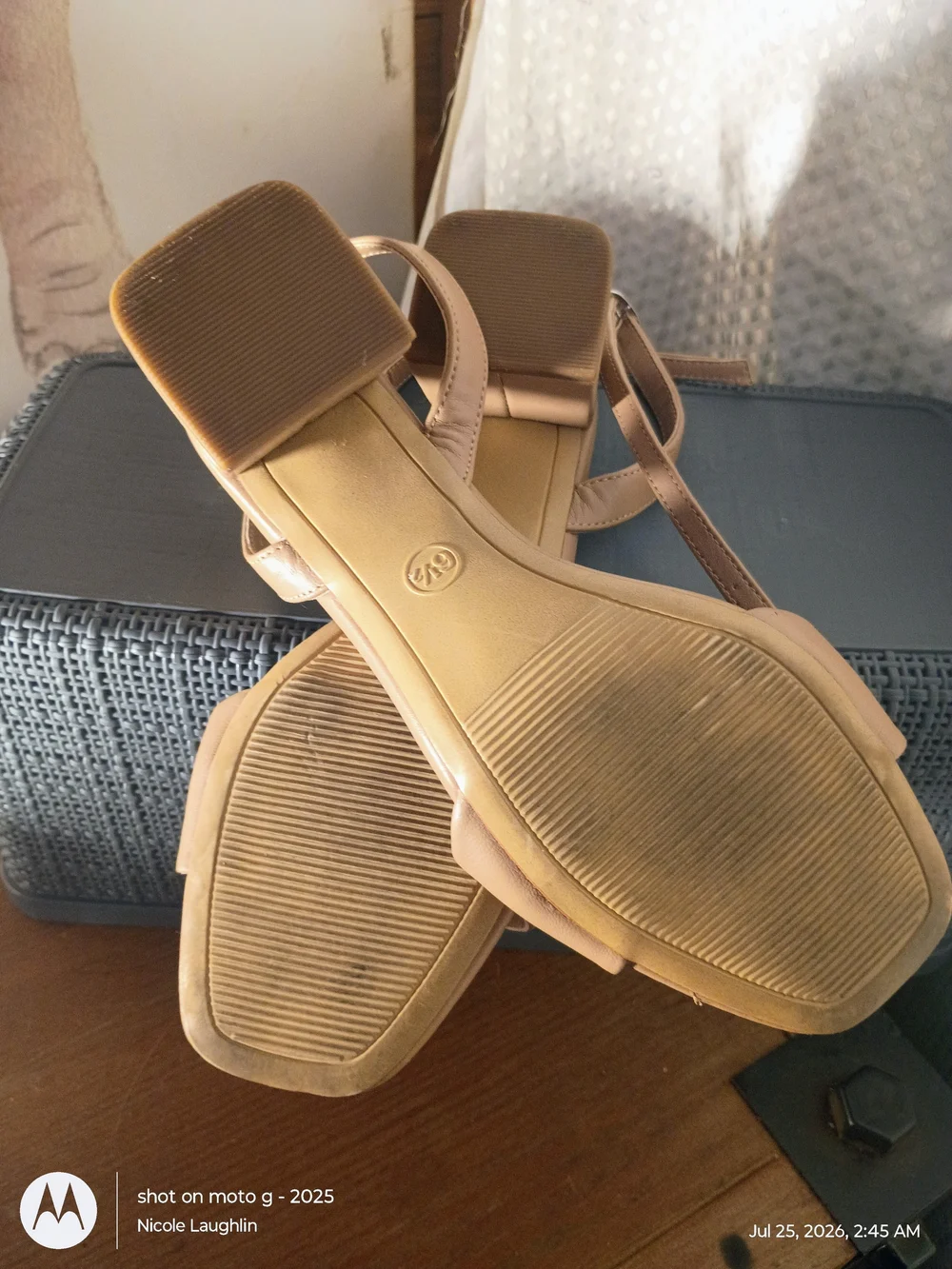 a new day Beige Block Heel Slingback Sandals